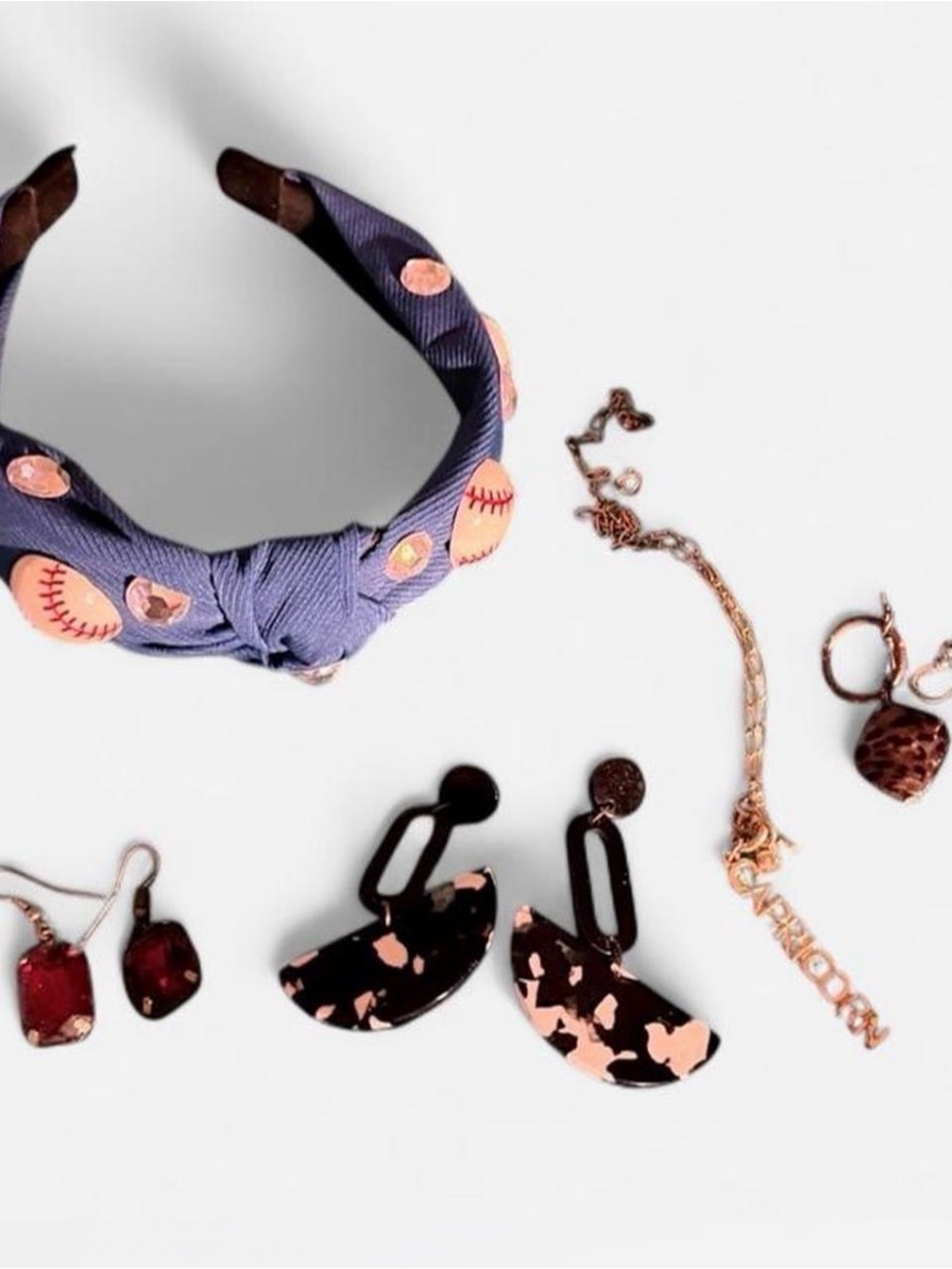 Blue Knotted Headband with Baseball Details
